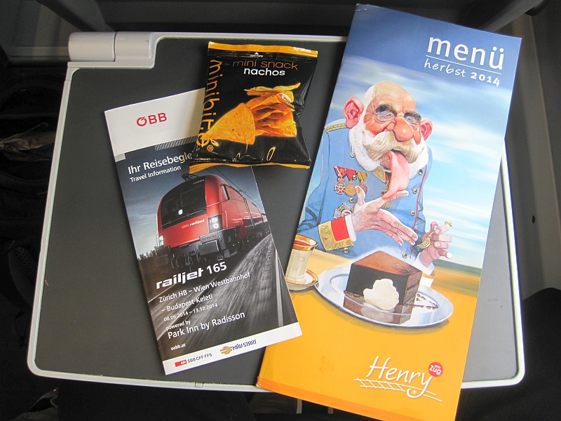 Speisekarte Herbst 2014 von 'Henry am Zug' im Railjet