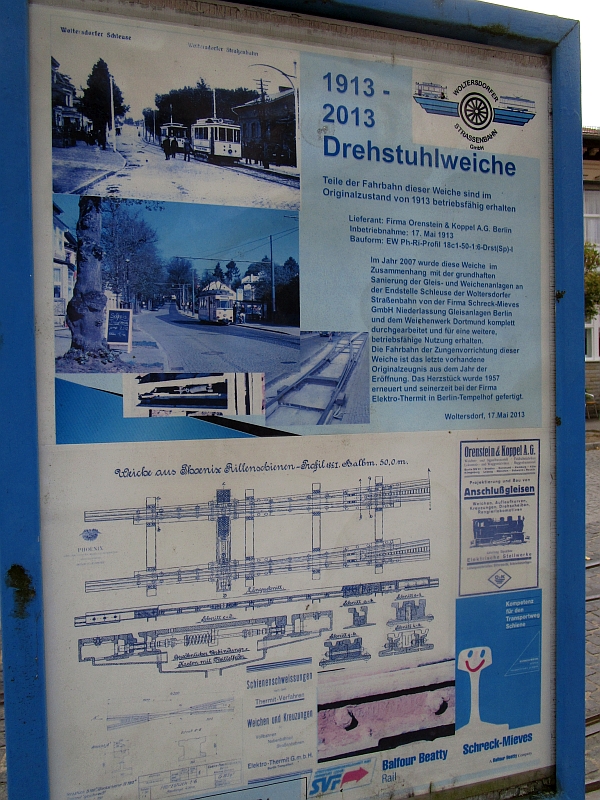 Infotafel zur Drehstuhlweiche in Woltersdorf